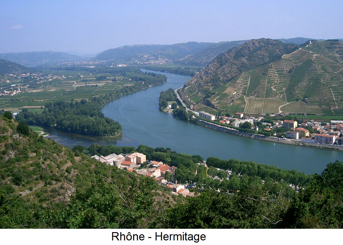 Hermitage - Flusslauf der Rhône mit dem Weinberg Hermitage