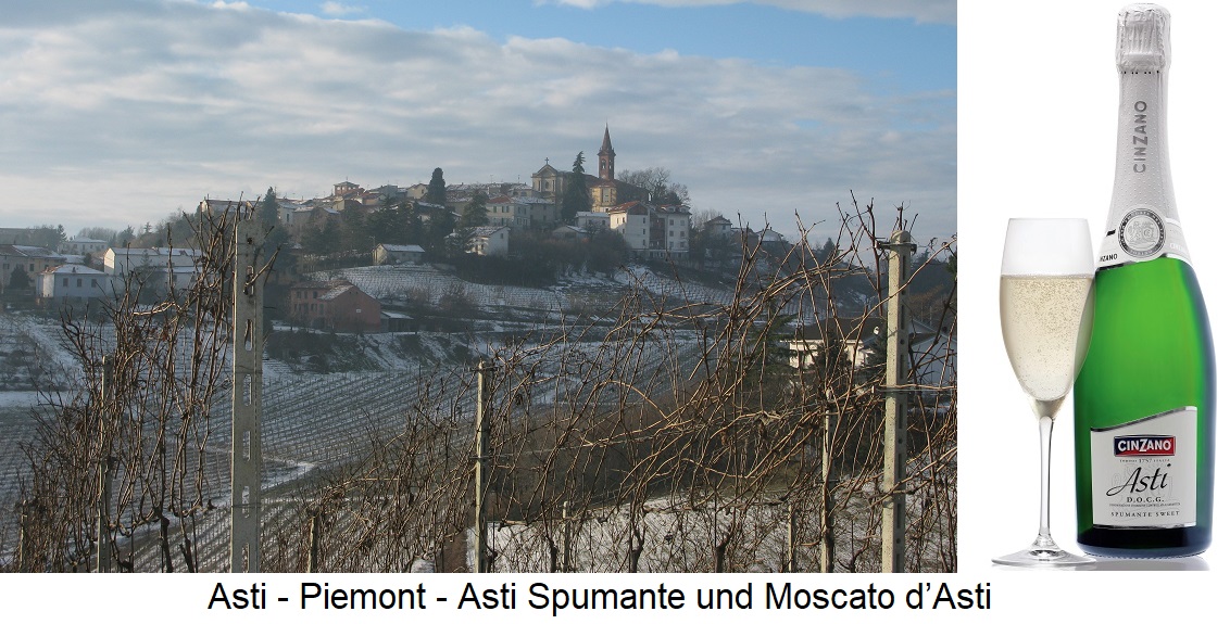 Asti - Stadt Asti auf Hügel und Moscati d’Asti