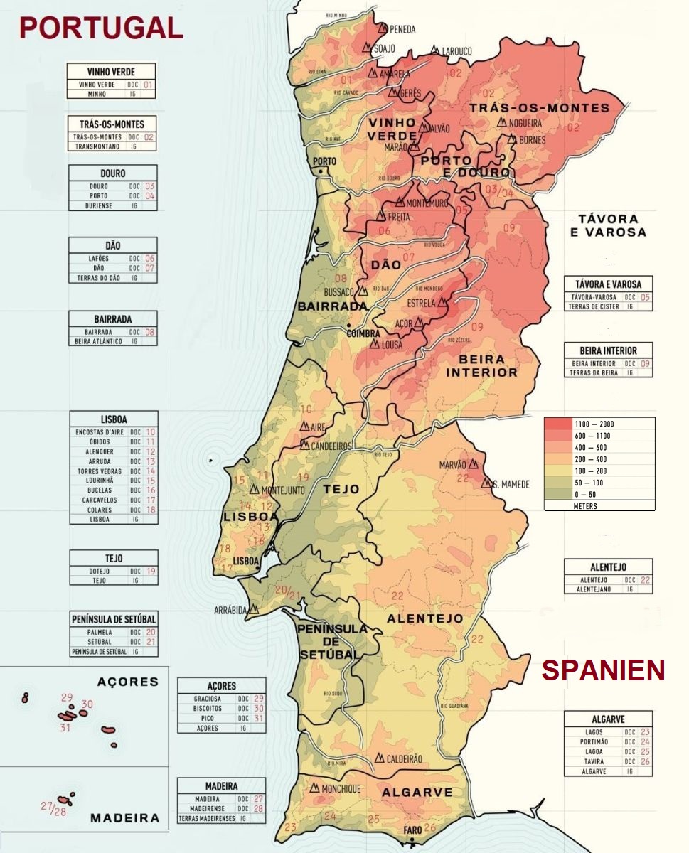 Portugal - Karte mit Regionen und Bereichen