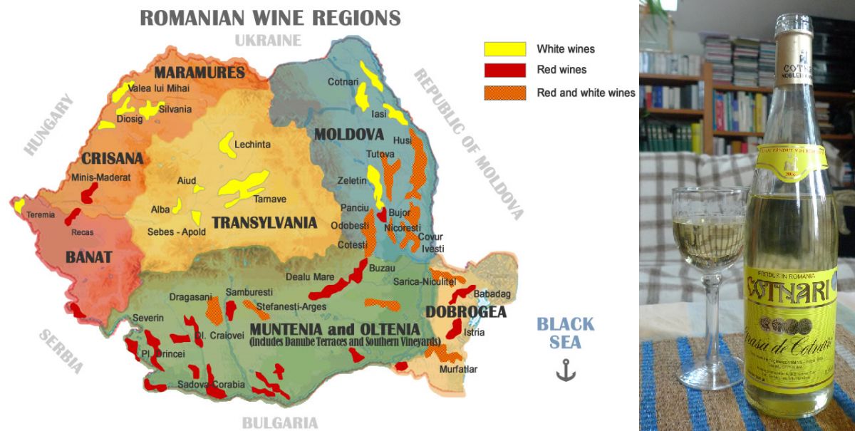 Rumänien - Karte und Cotnari-Flasche